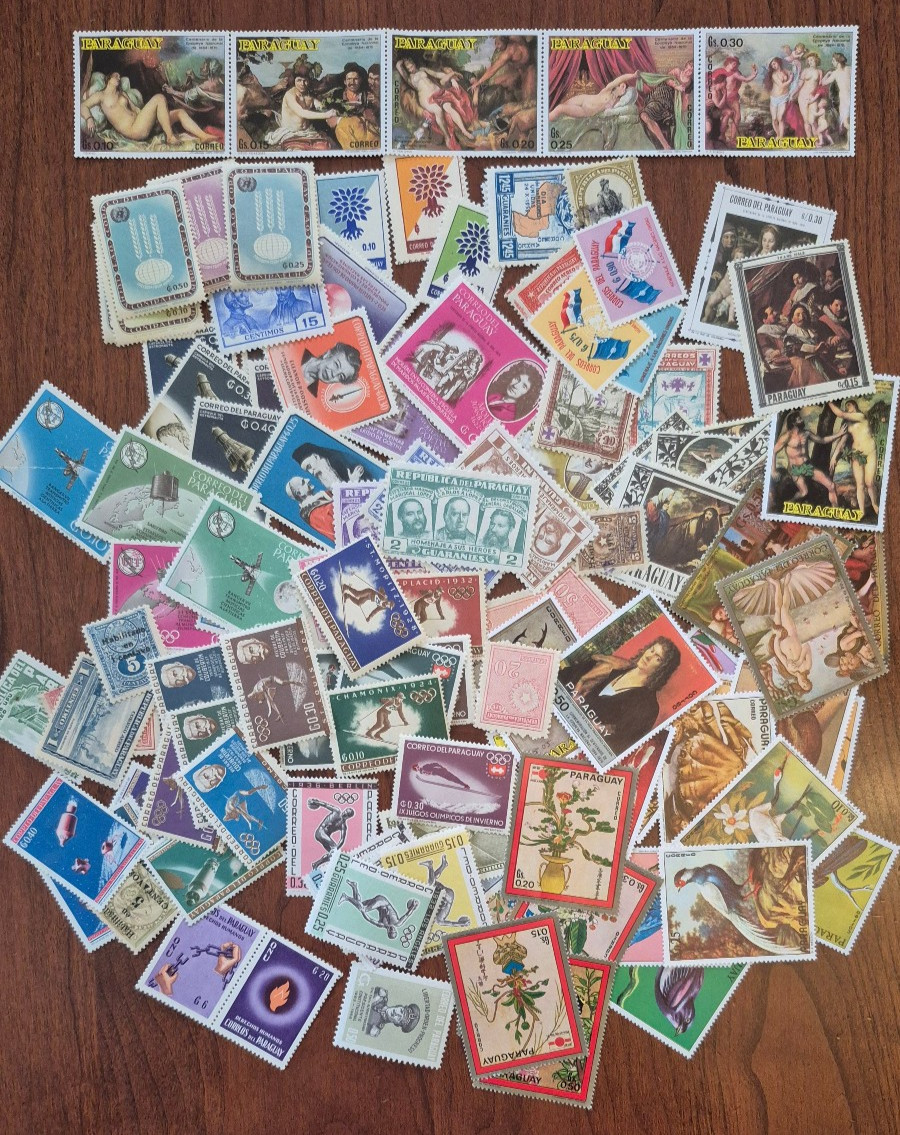 Lot of 118 stamps from Paraguay; mostly MNH range from old to 1970's; Many sets!