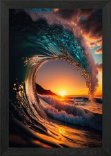 Sonnenuntergang Welle gerahmtes Wandbild Poster Druck Bild