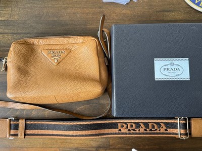Prada 1BH082 Small Vitello Daino Double Zip Shoulder Bag Caramel Full Set EUC