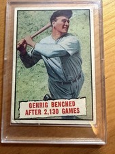 1961 Topps - Lou Gehrig #405 Benched After 2,130 Games Vintage Baseball Card