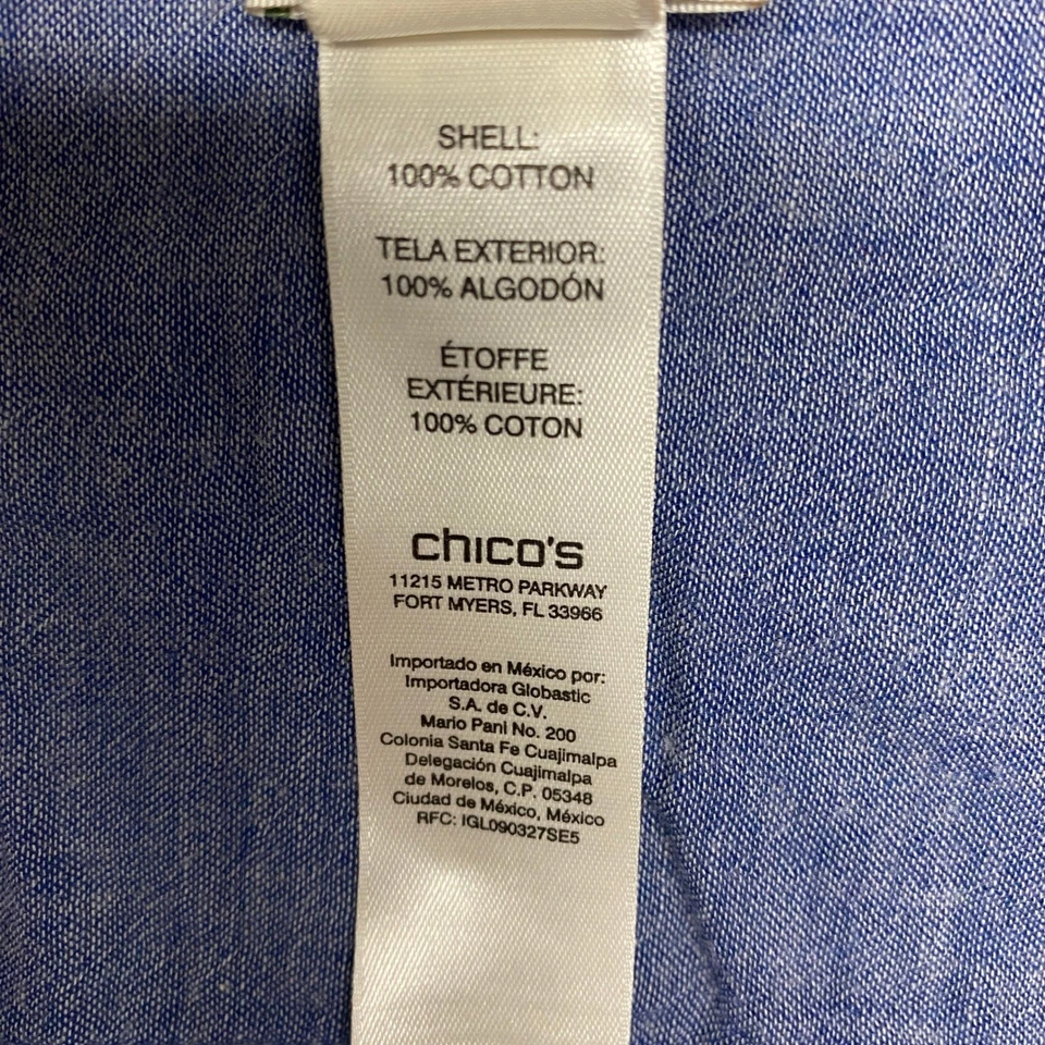 Camisa Chicos Top Mujer L Azul Blanco Rayas Cambray Botón Frontal Talla 2 Foto 3 de 4