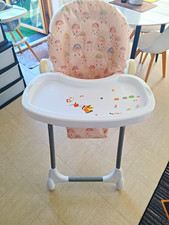 Baby High Chair Height Adjustable, Tray & Wheels, Pink Rainbow