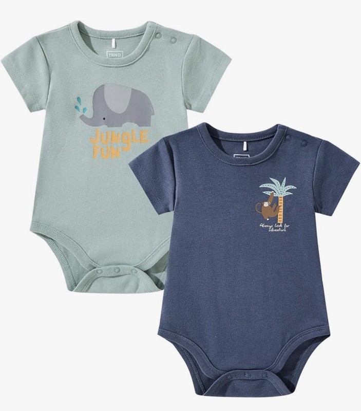 TRND O&X Baby Boy 2-Pack Soft Rib Cotton Bodysuits for Newborn 6-12 Months