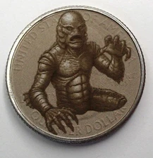 Gill-Man Creature US Clad Quarter Surface Engraved Hobo Nickel / Love Token
