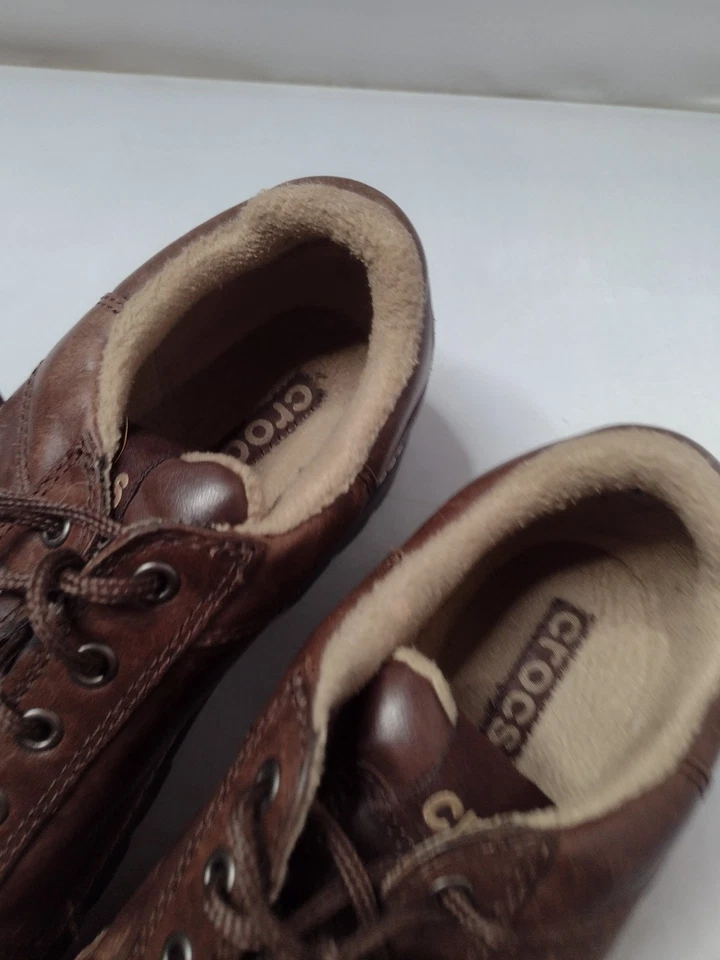 Zapatos Oxford Crocs Para Hombres Cuero Marrón 7 Marrón Con Cordones Cómodos Informales LIQ Foto 3 de 4