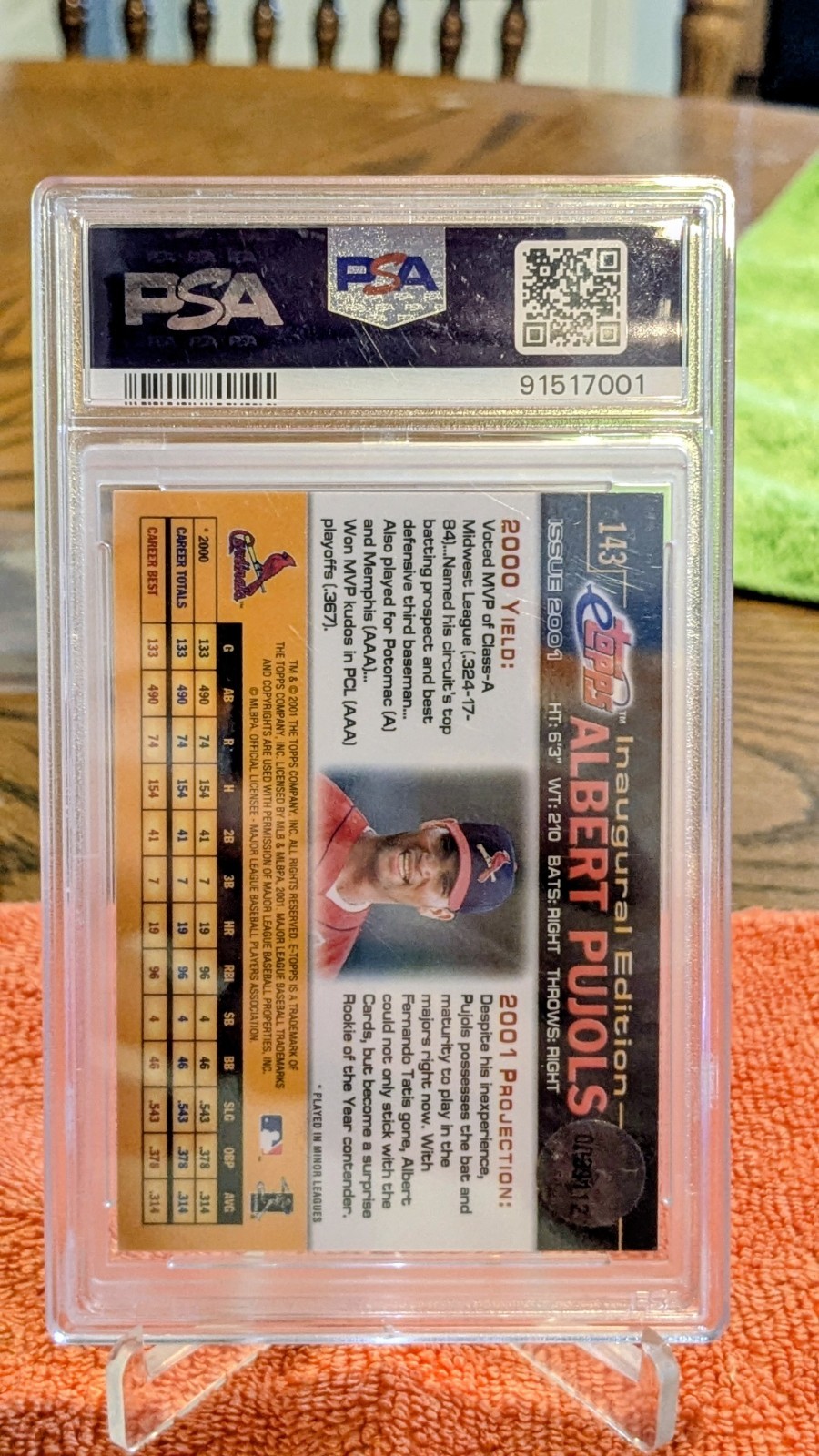 2001 ALBERT PUJOLS E-TOPPS PSA8 view 2