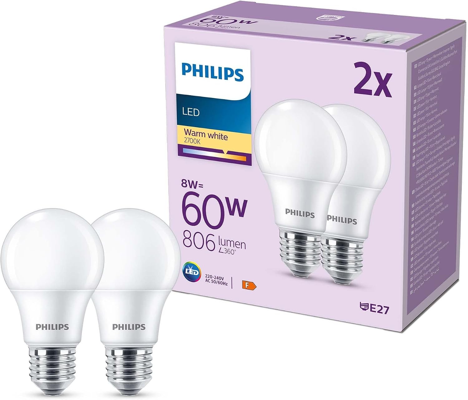 Philips Led Bulb E27 8W 806Lm 2700K Matt X2 - Image 3
