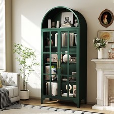 73" Tall Metal Arched Cabinet 5-Tier Glass Kitchen Pantry w/ Adjustable Shelves