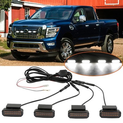 4x White Smoked Raptor Style LED Front Grille Lights Kits For Nissan Titan XD