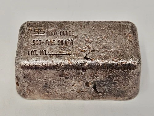 🌟 25.5 oz Ag Fox Vintage Poured Silver Bar .999 Ingot VERY RARE BOTTOM LOGO