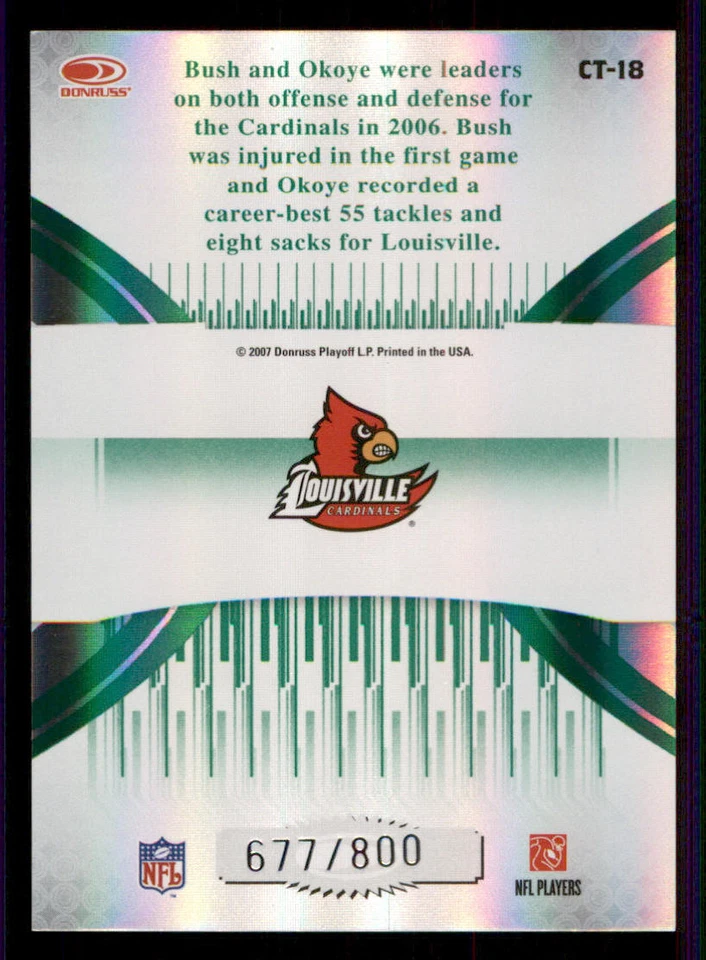 2007 Donruss Elite College Ties Green #18 Michael Bush/Amobi Okoye /800 - Image 2 of 2