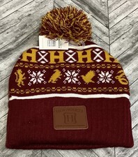 Hogwarts Harry Potter Knit Hat House Gryffindor Crest With Pom Pom Adult Beani