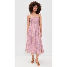 ASTR The Label Purple Orange Plaid Smocked Midi Dress Tie Strap Small Picnic