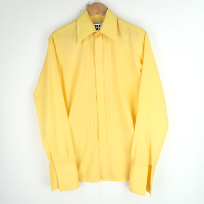 Vintage 70er Jahre gelb Dolchkragen Herren Hemd Disco Gr. Small (V750)