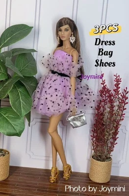 3PCS For Fashion Royalty Integrity Poppy Parker NuFace Dolls Dress Shoes Bag 1/6