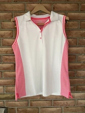 Slazenger Golf Women's Pink, White Stripe Sleeveless Polo Shirt Size XL