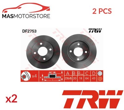 BREMSSCHEIBEN SATZ PAAR VORNE TRW DF2753 2PCS A NEU OE QUALITÄT
