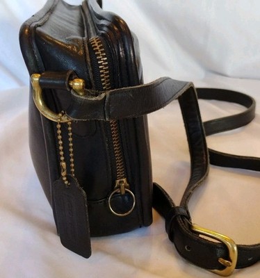 Vintage Coach Black Leather Multi-Compartment Crossbody Purse Bag