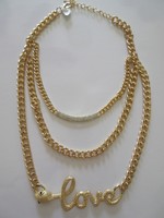 Necklace Layered Triple Chains Snake Spells Love Rhinestone Gold Filled G11 Necklace Layered Triple Chains Snake Spells Love Rhinestone Gold Filled G11