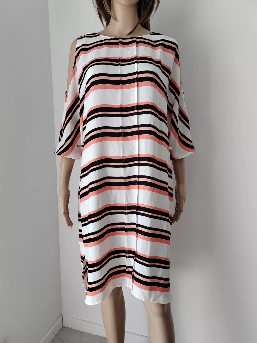 Size 16 F F multicoloured striped chiffon cold shoulders light shift dress 1537