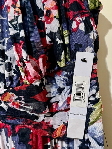 NWT Maggy London Women Multi Floral Mesh Jersey Maxi Dress Size 2 - Picture 10 of 12