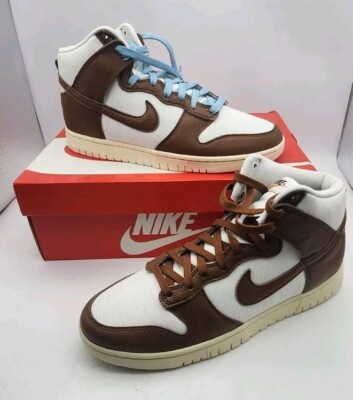 Nike Dunk Hi Retro PRM Men s Size 11 Brown White Blue Laces & Brown Laces