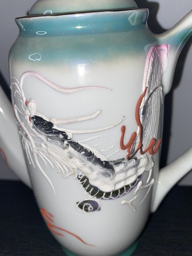 Vtg 9 Piece Hand Painted Moriage Dragonware Tea Set Japan Lithophane Geisha - Picture 8 of 12