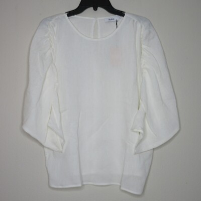 Stylein Women's 3/4 Runched Sleeve Iris White Unlined Textured Blouse L B2