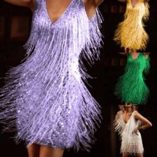 Women Flapper Dress Evening Cocktail Party Prom Tassel Fringe Dresses Ball Gown