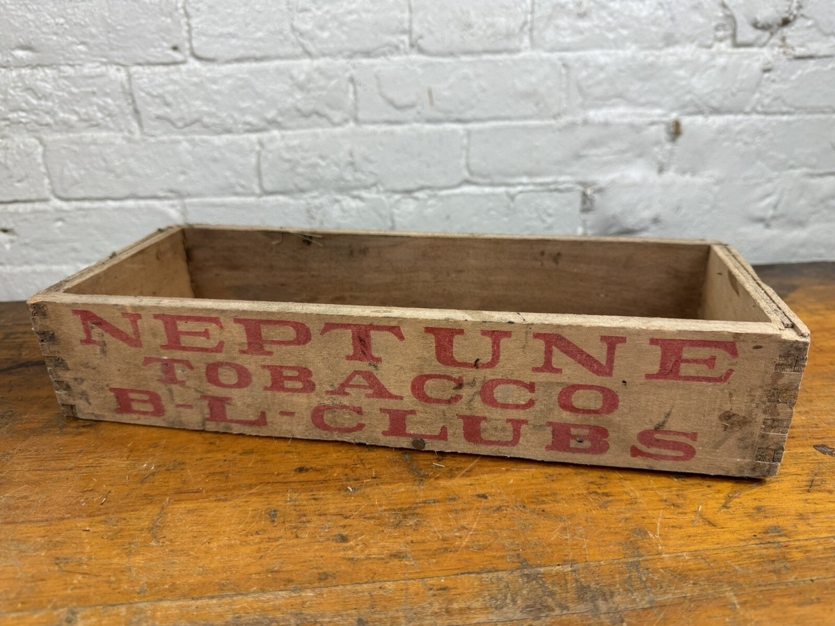 neptune tobacco C.1926 Neptune Club Tobacco Box ~ Plug Tobacco, Finger Joint Corners, Tax  Stamp