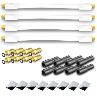 4x Fensterdurchführung Sat Flachkabel HD Slim gold 8 x F Stecker Gummitülle 4K