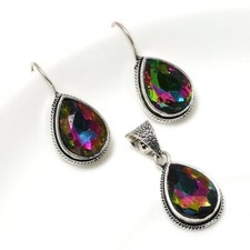 Mystic Quartz 925 Silver Plated Handmade Pendant  Earrings Set of 25"