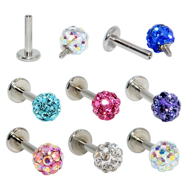 1x Crystal Ball Labret Stud Lip Ring Ear Tragus Cartilage Helix Earring