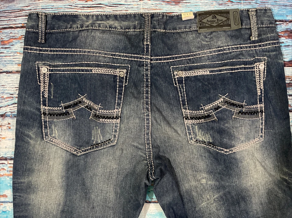 Vaqueros remaches antiguos para hombre talla 42 rectos 32 entrepierna ¡NUEVOS CON ETIQUETAS!! Foto 2 de 4