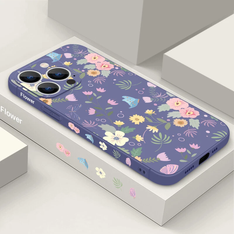 Phone Case For iPhone 16 15 Pro Max 14 13 12 11 8 XS Silicone Flowers Slim Cover Phone Case For iPhone 16 15 Pro Max 14 13 12 11 8 XS Silicone Flowers Slim Cover