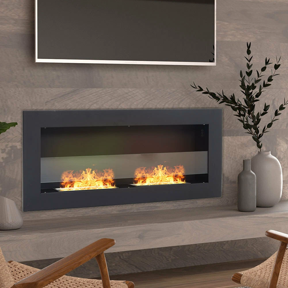 Wall Mounted Bio Ethanol Fireplace 900 x 400 Real Fire Flame Display Black  Glass | eBay
