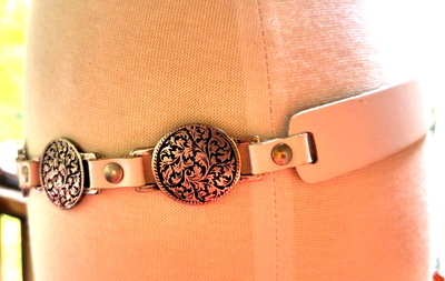 Vtg Antoniazzi Firenze White Leather Belt Silver Medallions  display picture 1