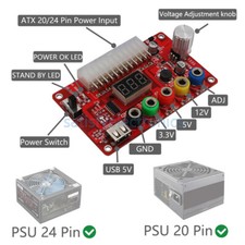 24 Pin ATX Breakout Power Supply Board Output 3.3V/5V/12V 1.8V-10.8V ADJ 