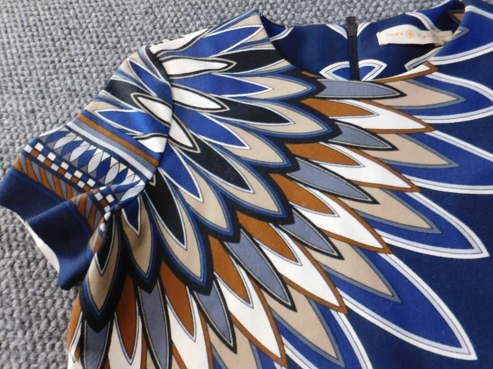 Vestido tory burch xs extra pequeno azul floral feminino linha A zíper geométrico - Imagem 3 de 4