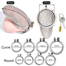 4 Size Stainless Steel Fishnet Chastity Cage Male Mesh Chastity Device Lock Ring