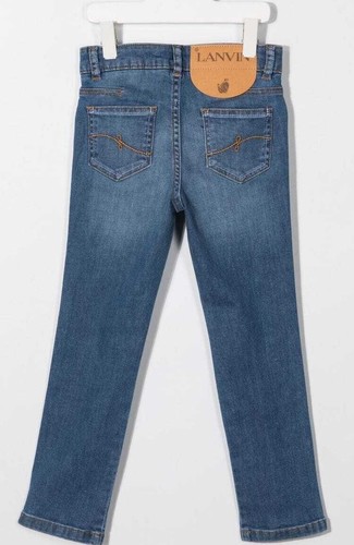 $270  NEW Lanvin Girls Denim Trousers Jeans Blue Badge Details Pockets 10 A - Picture 2 of 9