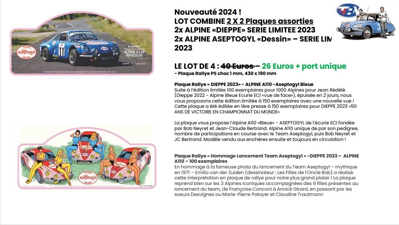 Plaques 2x2 Alpine Aseptogyl collection Bob Neyret plaques métal rallye historique