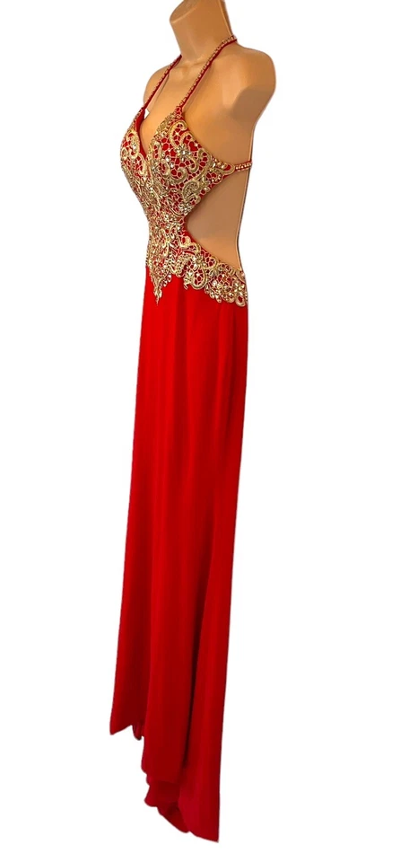 Jovani Red Gold & Crystal Embellished Prom /Cocktail Dress - Size 2 USA - Image 2 of 4