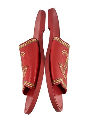 ち*ん様 CHANEL オレンジ　朱赤　サンダル CHANEL Orange Leather Interlocking CC Stitching Women's Slides