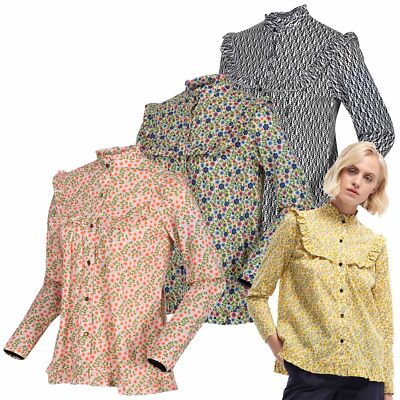 Regatta Orla Kiely Womens Long Sleeved Top Cotton Frill Button Blouse  UK
