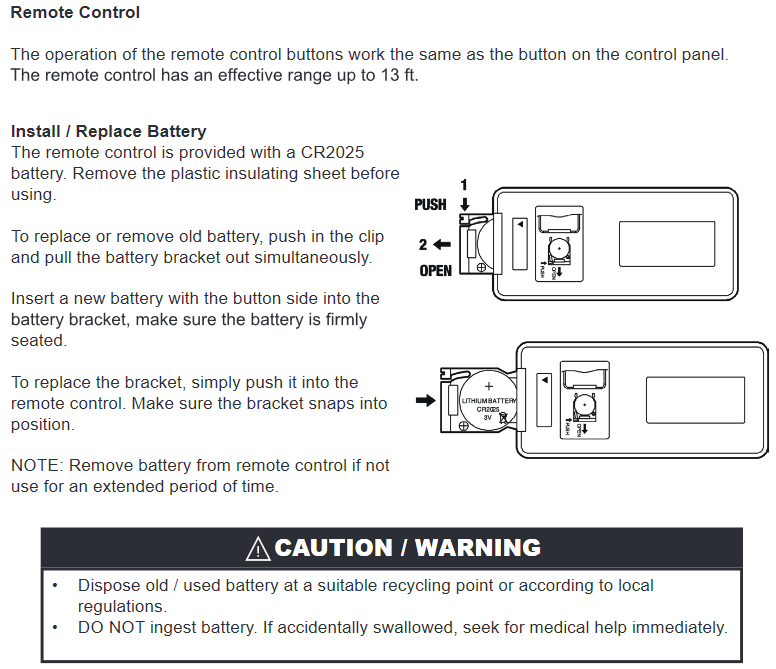 Replacement Remote Control for Electric TV Stand, Wall Mounted