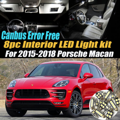 8 pièces kit lumière blanche intérieur DEL CANbus sans erreur pour 2015-2018 Porsche Macan - Photo 1/7