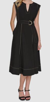 KARL LAGERFELD PARIS Women's Black Belted Dress Size 12