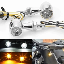 2X White/Amber Motorcycle LED Turn Signal Light Mini Bullet Indicator DRL Chrome