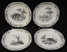 Set of 4 Mottahedeh Du Paquier Transferware 9 Inch Luncheon Plates MINT COND